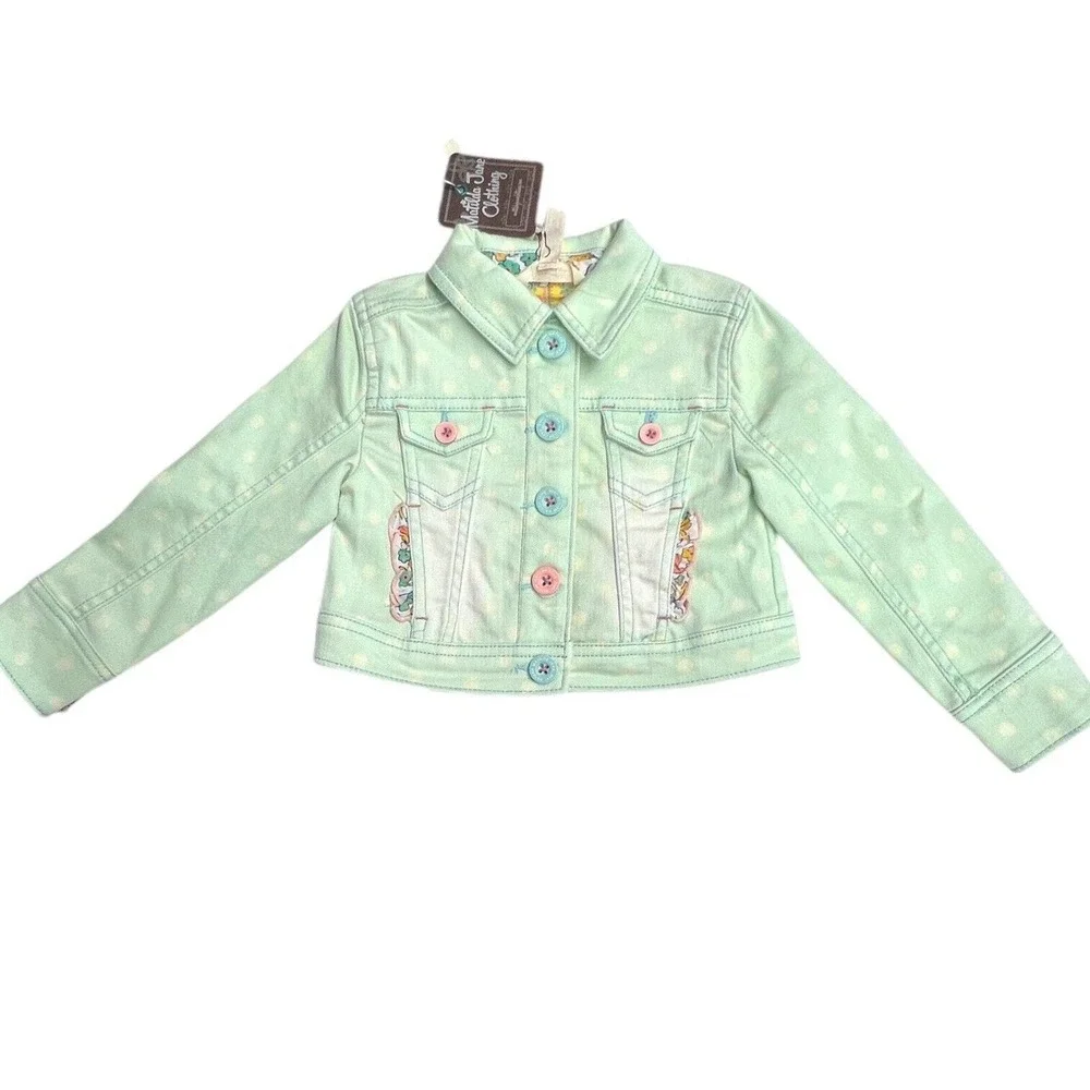 New Matilda Jane Girls Dream Chasers Polka‎ Dot Party Denim Jacket Size 2